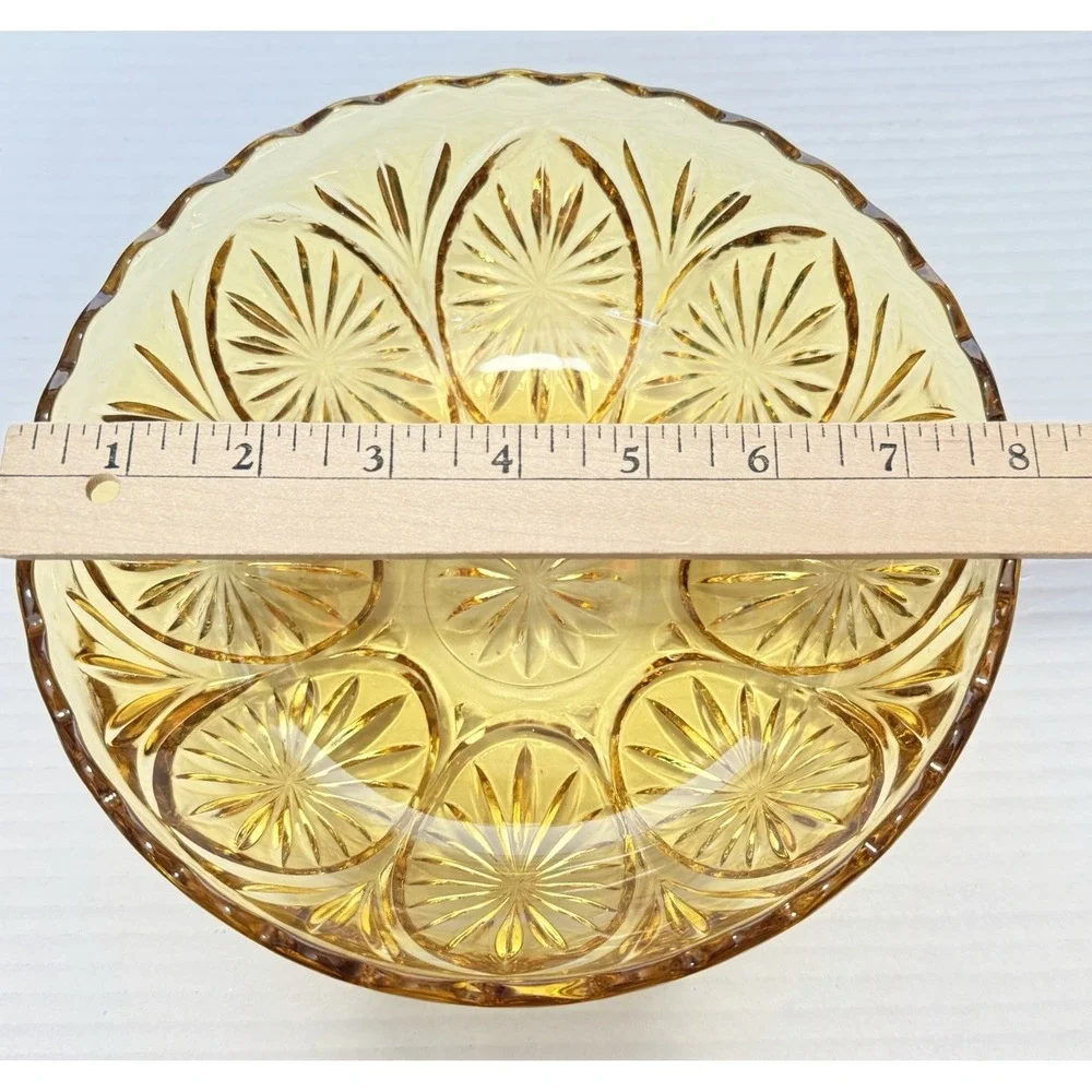 ANCHOR HOCKING Vintage Medallion Honey Gold‎ Amber Egg Pattern Bowl Candy Dish